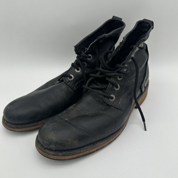 Harley-Davidson Black Leather Distressed Motorcycle Boots Mens Lace Up - Picture 1 of 10